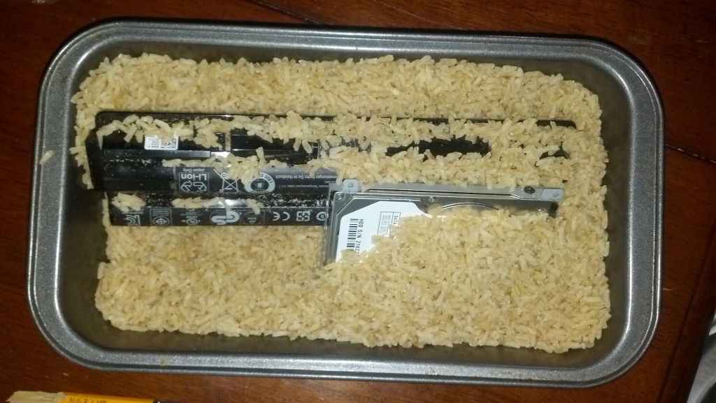 Placing the battery in rice can draw out the moisture.