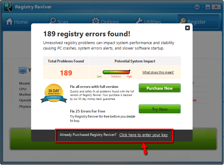 Скачать ключ на registry reviver